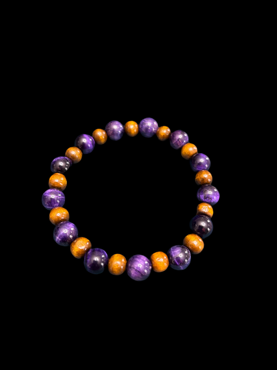 Purple Tiger Eye and wood beaded bracelet