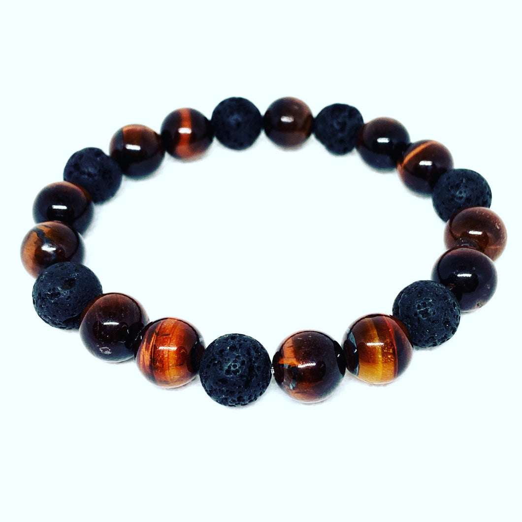 Mens Lava Stone and Tiger Eye Bracelet