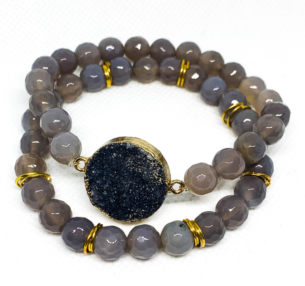 Gray Druzy Agate Stack