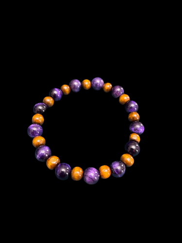 Purple Tiger Eye and wood beaded bracelet