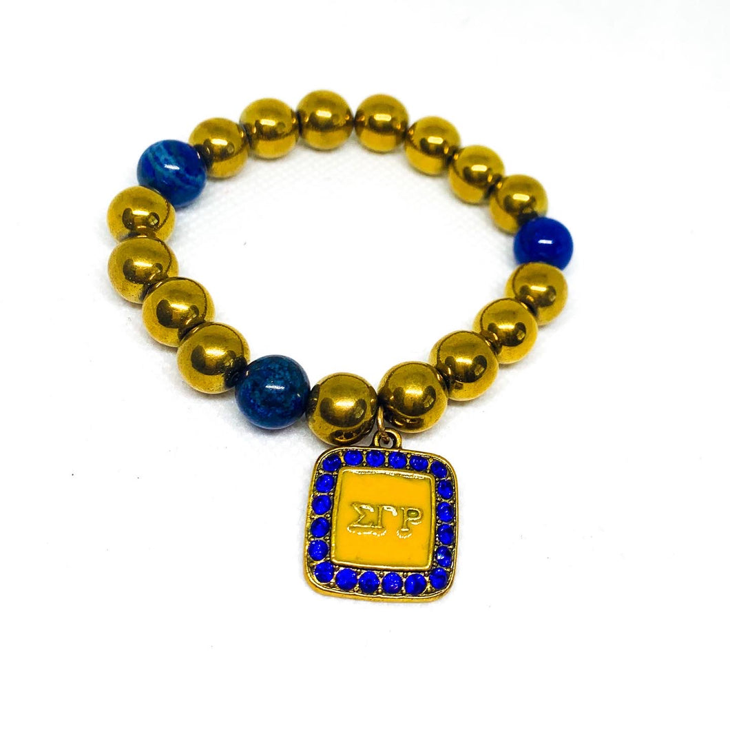 Sigma Gamma Rho Gold Hematite and Lapis Lazuli beaded bracelet