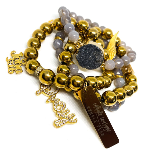 Gold Hematite and Gray Druzy Agate 